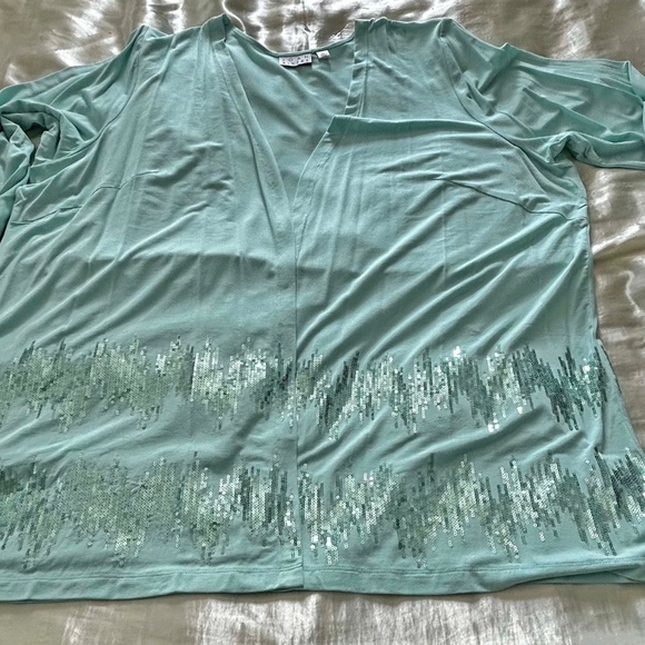 CARDIGAN, BOYFRIEND, MINT, SZ 3X, SEQUIN DETAILS, JERSEY KNIT, LONG SLEEVES, JOA - Picture 6 of 13